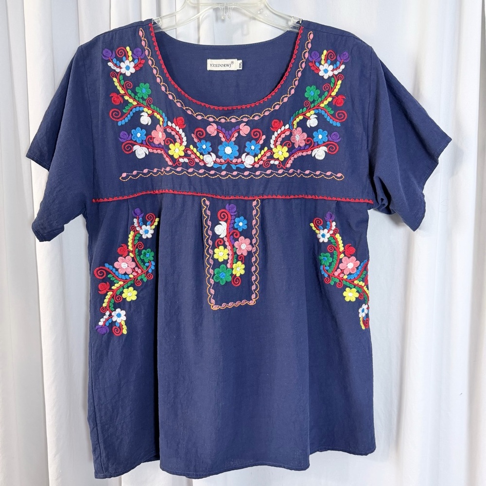 YZXDORWJ Navy Embroidered Women's Top